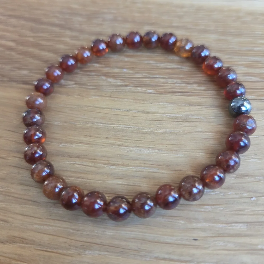 Hessonite Garnet Beaded Stretch Bracelet | Handmade | Orange